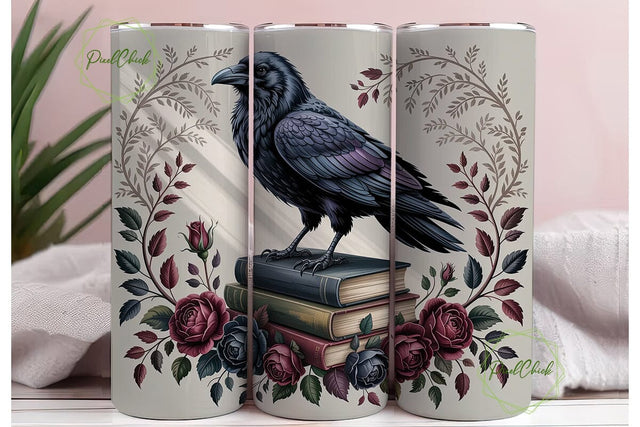 Gothic Raven & Roses 20oz Tumbler Wrap Sublimation PixelChick 