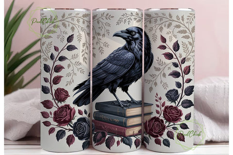 Gothic Raven & Roses 20oz Tumbler Wrap Sublimation PixelChick 