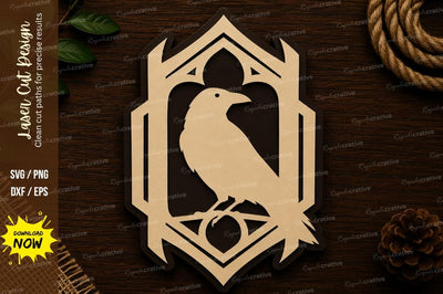 Gothic Raven Shield Frame Decor Laser Cut SVG File SVG Regulrcrative 