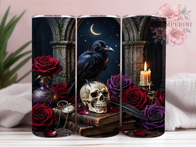 Gothic Raven Skull 20oz Tumbler, Raven Skull, Gothic Design, Dark Aesthetic, Mystical Vibes, Fantasy Art, 20oz Wrap, Sublimation Tumbler Sublimation Li Zamperini 