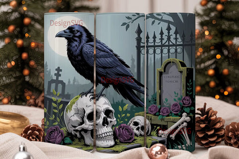 Gothic Raven Skull 20oz Tumbler Wrap Sublimation DesignSVG 