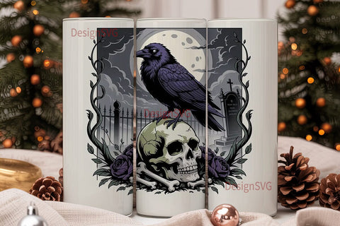 Gothic Raven Skull 20oz Tumbler Wrap Sublimation DesignSVG 