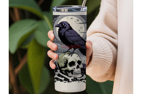 Gothic Raven Skull 20oz Tumbler Wrap Sublimation DesignSVG 