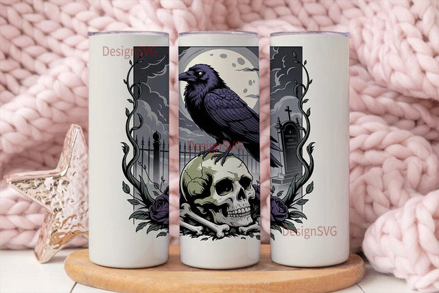 Gothic Raven Skull 20oz Tumbler Wrap Sublimation DesignSVG 