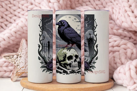 Gothic Raven Skull 20oz Tumbler Wrap Sublimation DesignSVG 