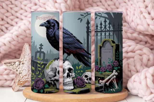 Gothic Raven Skull 20oz Tumbler Wrap Sublimation DesignSVG 