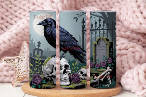 Gothic Raven Skull 20oz Tumbler Wrap Sublimation DesignSVG 