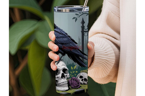 Gothic Raven Skull 20oz Tumbler Wrap Sublimation DesignSVG 