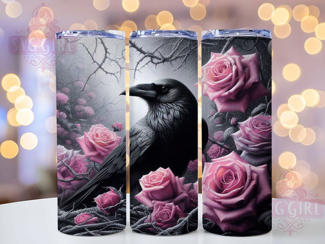 Gothic Raven Spooky Halloween Tumbler, Spooky Halloween Wrap, Dark Bird Cup Design, 20Oz Sublimation Tumbler, Haunted Drinkware, Raven Lover Gift, Creepy Gothic Wrap Sublimation SvggirlplusArt 