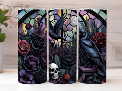 Gothic Raven Stained Glass Tumbler, Dark Art Design, Stained Glass Cup, Victorian Gothic Present, Raven Art Tumbler, Dark Floral Gift, Medieval Style Cup Sublimation Lara' s Designs 