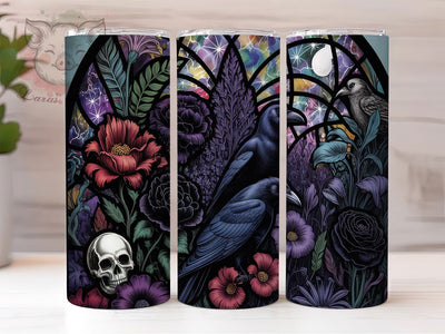 Gothic Raven Stained Glass Tumbler, Dark Art Design, Stained Glass Cup, Victorian Gothic Present, Raven Art Tumbler, Dark Floral Gift, Medieval Style Cup Sublimation Lara' s Designs 