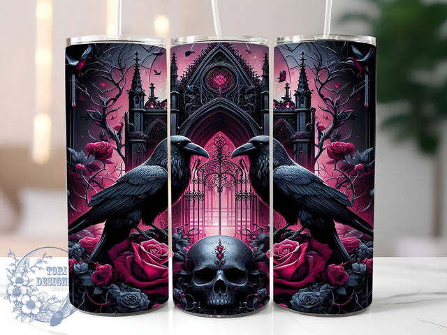 Gothic Raven Victorian Halloween Tumbler, Victorian Poe Wrap, Dark Academia Cup, Edgar Allan Poe Sublimation, Gothic Garden Drinkware, Raven And Roses Design, Haunted Gothic Tumbler Sublimation ToriDesigns 