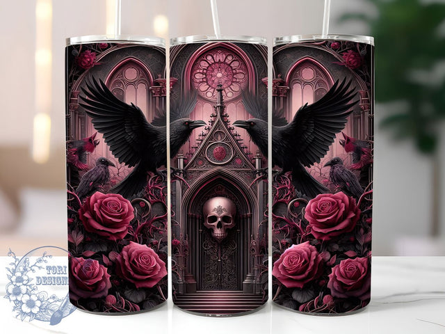 Gothic Raven Victorian Halloween Tumbler, Victorian Poe Wrap, Dark Academia Cup, Edgar Allan Poe Sublimation, Gothic Garden Drinkware, Raven And Roses Design, Haunted Gothic Tumbler Sublimation ToriDesigns 