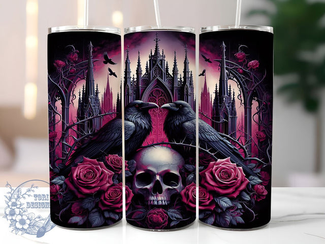 Gothic Raven Victorian Halloween Tumbler, Victorian Poe Wrap, Dark Academia Cup, Edgar Allan Poe Sublimation, Gothic Garden Drinkware, Raven And Roses Design, Haunted Gothic Tumbler Sublimation ToriDesigns 