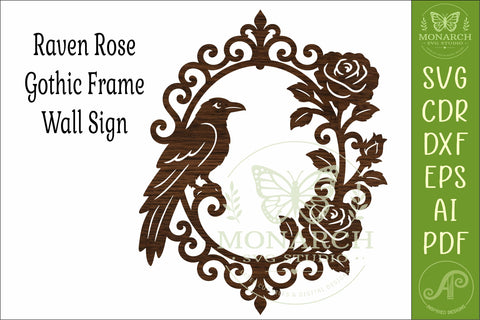 Gothic Raven Wall Art SVG, Victorian Rose Frame Laser Cut SVG APInspireddesigns 