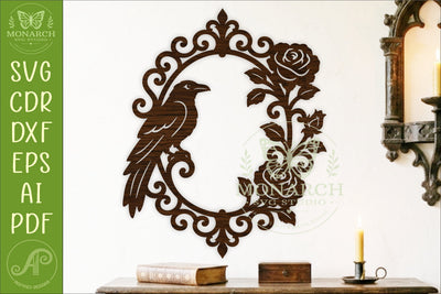 Gothic Raven Wall Art SVG, Victorian Rose Frame Laser Cut SVG APInspireddesigns 