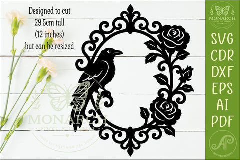 Gothic Raven Wall Art SVG, Victorian Rose Frame Laser Cut SVG APInspireddesigns 