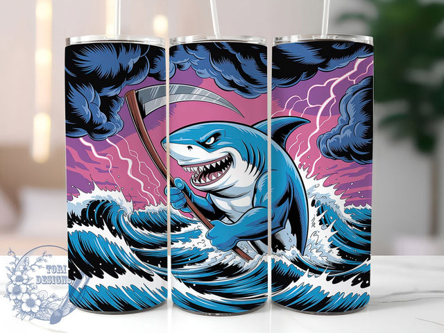 Gothic Reaper Shark Tumbler, Dark Ocean Tumbler, 20oz Tumbler Wrap, Sublimation Design, Gothic Sea Creature, Shark Lover Gift, Spooky Marine Wrap Sublimation ToriDesigns 