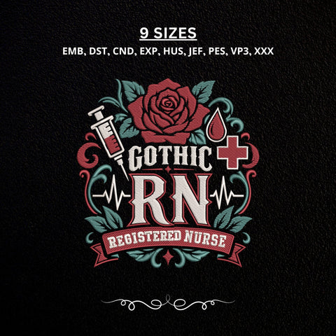 Gothic RN Registered Nurse Embroidery Design – Gothic Floral Nurse Machine Embroidery File Embroidery/Applique DESIGNS PatternFeed8 