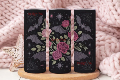 Gothic Rose & Bat 20oz Tumbler Wrap Sublimation DesignSVG 