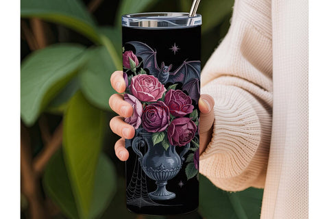 Gothic Rose & Bat 20oz Tumbler Wrap Sublimation DesignSVG 