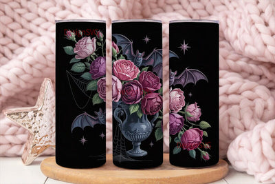 Gothic Rose & Bat 20oz Tumbler Wrap Sublimation DesignSVG 