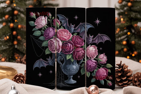 Gothic Rose & Bat 20oz Tumbler Wrap Sublimation DesignSVG 
