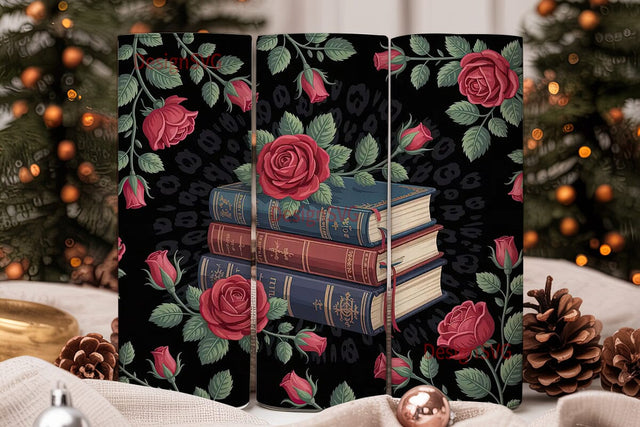 Gothic Rose & Books 20oz Tumbler Wrap Sublimation DesignSVG 