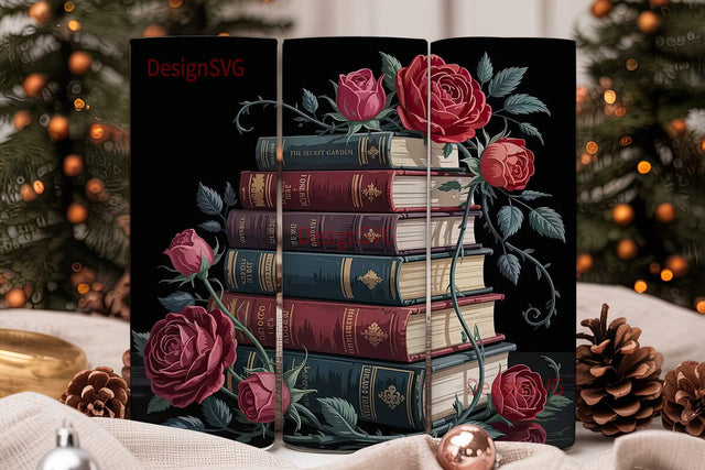 Gothic Rose & Books 20oz Tumbler Wrap Sublimation DesignSVG 