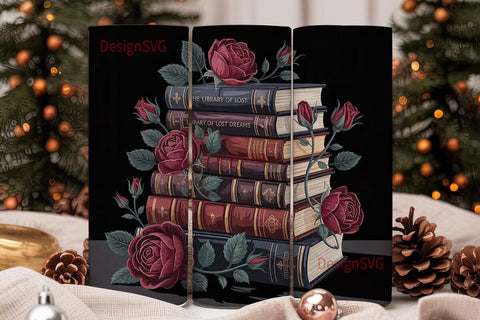 Gothic Rose & Books 20oz Tumbler Wrap Sublimation DesignSVG 