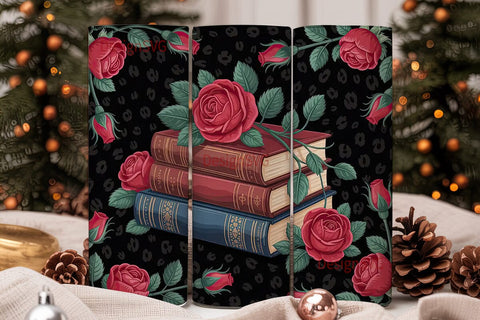 Gothic Rose & Books 20oz Tumbler Wrap Sublimation DesignSVG 