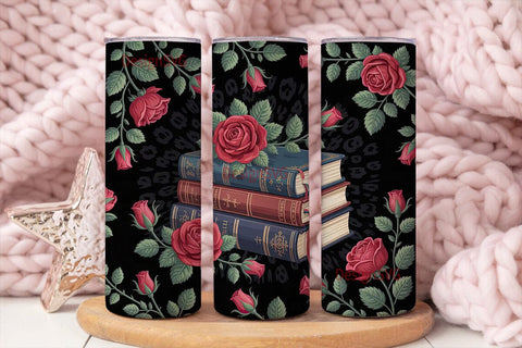 Gothic Rose & Books 20oz Tumbler Wrap Sublimation DesignSVG 