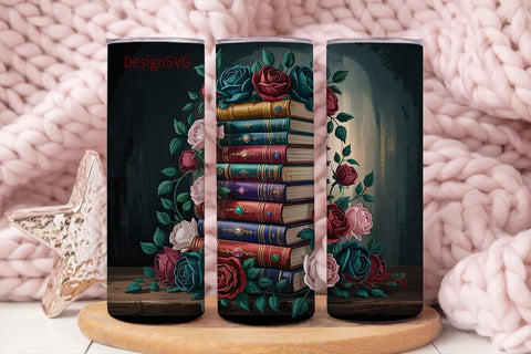 Gothic Rose Bookstack 20oz Tumbler Wrap Sublimation DesignSVG 