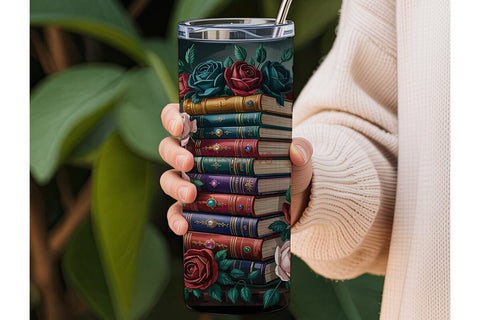 Gothic Rose Bookstack 20oz Tumbler Wrap Sublimation DesignSVG 