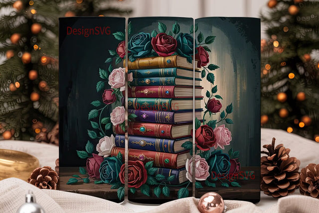 Gothic Rose Bookstack 20oz Tumbler Wrap Sublimation DesignSVG 