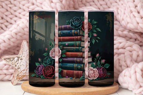 Gothic Rose Bookstack 20oz Tumbler Wrap Sublimation DesignSVG 