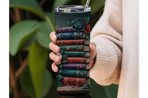 Gothic Rose Bookstack 20oz Tumbler Wrap Sublimation DesignSVG 