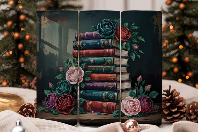 Gothic Rose Bookstack 20oz Tumbler Wrap Sublimation DesignSVG 