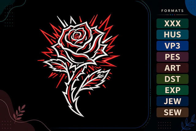 Gothic Rose Floral Tattoo Style Embroidery Design Embroidery/Applique DESIGNS sg embroidery 