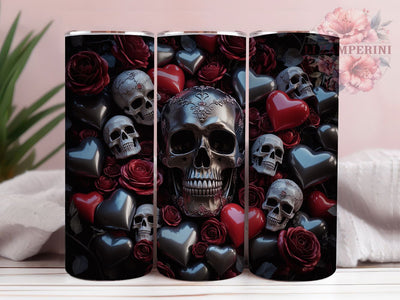 Gothic Rose Heart Skull Tumbler, Rose Pattern, Dark Heart Theme, Edgy Style, Romantic Gothic Design, Valentine Alternative, 20Oz Tumbler, Sublimation Wrap Sublimation Li Zamperini 
