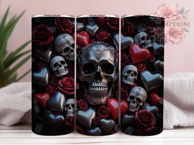 Gothic Rose Heart Skull Tumbler, Rose Pattern, Dark Heart Theme, Edgy Style, Romantic Gothic Design, Valentine Alternative, 20Oz Tumbler, Sublimation Wrap Sublimation Li Zamperini 