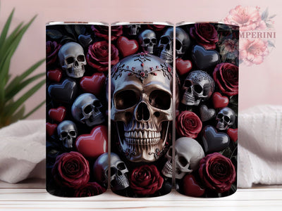 Gothic Rose Heart Skull Tumbler, Rose Pattern, Dark Heart Theme, Edgy Style, Romantic Gothic Design, Valentine Alternative, 20Oz Tumbler, Sublimation Wrap Sublimation Li Zamperini 