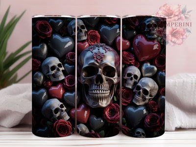 Gothic Rose Heart Skull Tumbler, Rose Pattern, Dark Heart Theme, Edgy Style, Romantic Gothic Design, Valentine Alternative, 20Oz Tumbler, Sublimation Wrap Sublimation Li Zamperini 