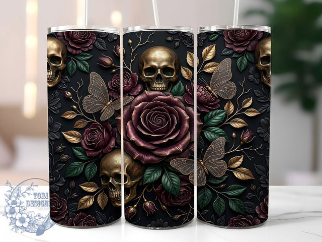 Gothic Rose Skull 20oz Tumbler, Gothic Rose Skull, Rose Skull, Gothic Skull, Skull Tumbler, 20oz Tumbler, Gothic Tumbler, Tumbler Wrap Sublimation ToriDesigns 