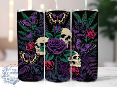 Gothic Rose Skull Glow 20oz Tumbler, Gothic Theme, Rose Motif, Skull Design, Glow Effect, Dark Elegance, Skinny Tumbler, Sublimation PNG Sublimation ToriDesigns 
