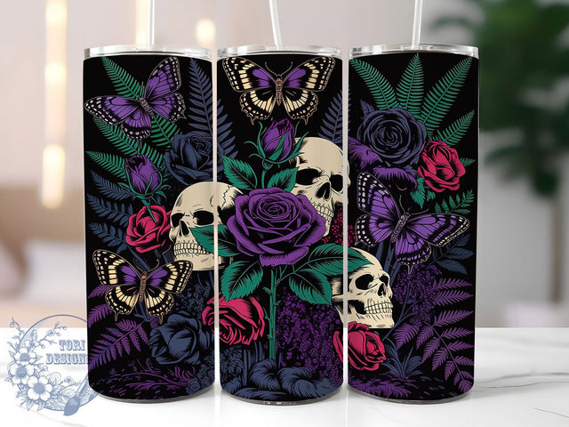 Gothic Rose Skull Glow 20oz Tumbler, Gothic Theme, Rose Motif, Skull Design, Glow Effect, Dark Elegance, Skinny Tumbler, Sublimation PNG Sublimation ToriDesigns 