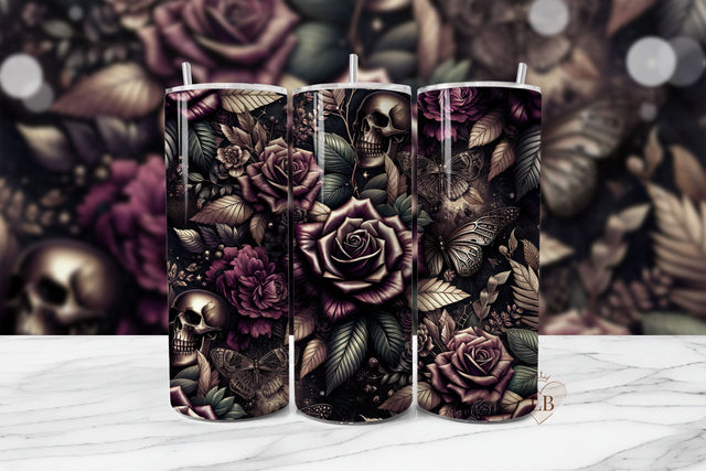 Gothic Rose Skull Tumbler PNG Sublimation BijouBay 