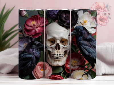 Gothic Rose Skull Tumbler, Roses Pattern, Dark Romance, Edgy Style, Valentine Theme, Floral Skull Design, 20Oz Tumbler, Sublimation Wrap Sublimation Li Zamperini 
