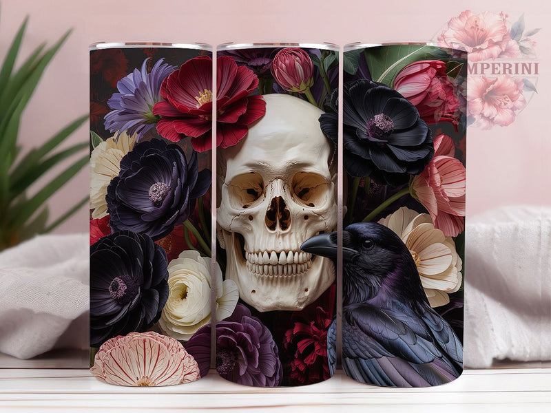 Gothic Rose Skull Tumbler, Roses Pattern, Dark Romance, Edgy Style, Valentine Theme, Floral Skull Design, 20Oz Tumbler, Sublimation Wrap Sublimation Li Zamperini 