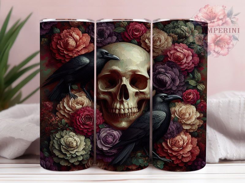 Gothic Rose Skull Tumbler, Roses Pattern, Dark Romance, Edgy Style, Valentine Theme, Floral Skull Design, 20Oz Tumbler, Sublimation Wrap Sublimation Li Zamperini 